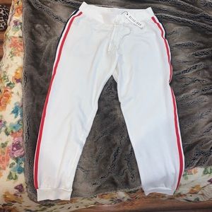 Olive + Oak white joggers with side stripes